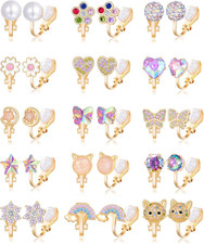 10-15 Pairs Clip on Stud Earrings Non Pierced Teardrop D: 15 Pairs Gold Tone