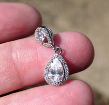 Sterling Silver White Crystal Halo Slide Pendant 925 1.6g .75 Inch Length