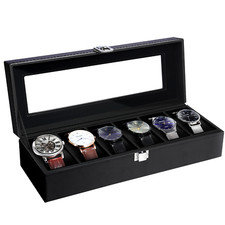 6 Slots Men Watch Box PU Leather Storage Watch Jewelry Display Organizer Case