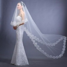 1 Tiers White Headdress Wedding Bride Bridal Veil Veils 3M Meters Long Lace Edge
