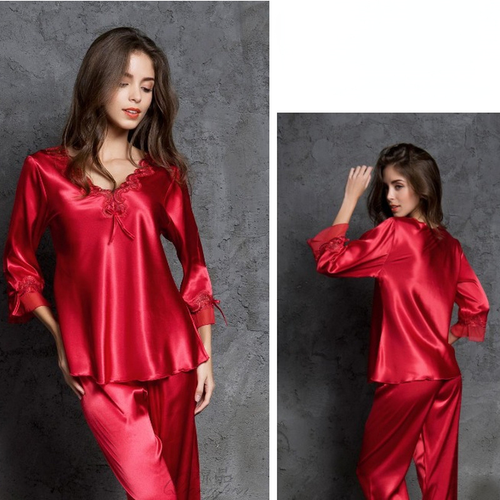 Mujeres Conjunto Pijama de satén Borde de encaje Ropa de dormir Informal Ropa para el hogar Fiesta - Imagen 1 de 13