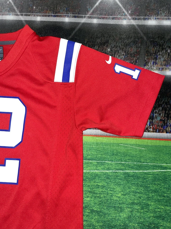 Camiseta deportiva juvenil Tom Brady #12 New England Patriots retro roja Nike talla grande 14/16 Foto 3 de 4