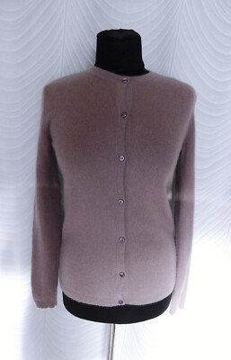 Lawrence Grey Brown 100% Cashmere Cardigan Size S Button front UK