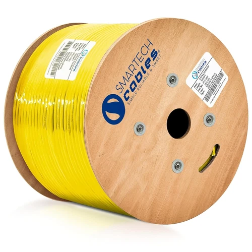 Cat6A Plenum 1000ft Pure Copper Ethernet Cable–23AWG,750MHz,PoE++ Rated (Yellow)
