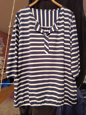 Damen Basic Oberteil 3/4 Arm gestreift blau weiß VIA APPIA 42 XL Viskose Jersey