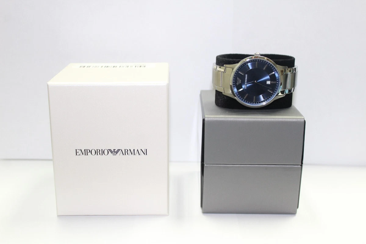 Emporio Armani AR2477 Silver Tone Blue Dial Classic Dress Mens