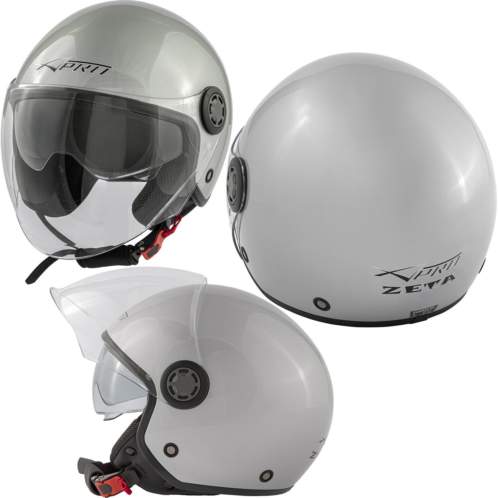 Jet Moto Helmet Long Clear Visor Sunvisor Scooter Approved ECE 22 06 Silver XS