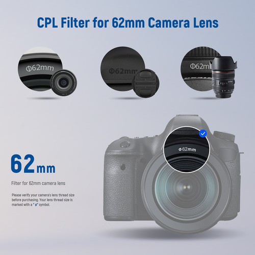 NEEWER 62mm Polarizer Filter, CPL Filter with 30 Layers Nano Coatings Polarizing - Picture 8 of 8