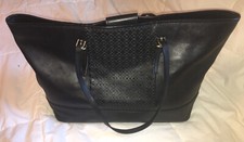 Talbots Black Leather Tote Bag Purse Perforated Detailing-stunning