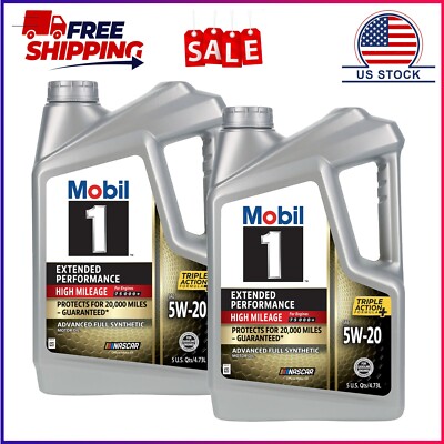 2 Pack, Mobil 1 Extended Performance High Mileage Full Synthetic Motor Oil 5W-20