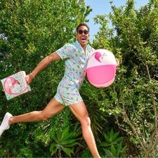 Mameluco rubor al atardecer Franzia para hombre rosa medio fiesta fiesta festival de una pieza
