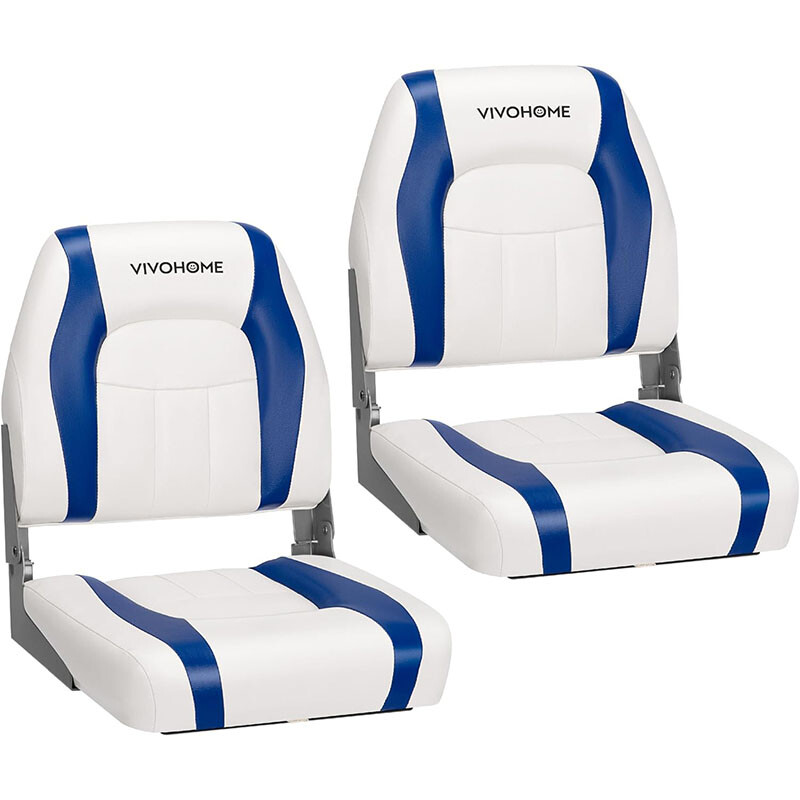 Canddidliike High Back Folding Boat Seats with Black Grey Sponge Cushion and Flexible Hinges-1
