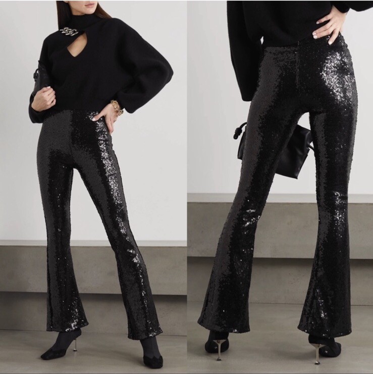 Commando High Waisted Black Sequin Long Flared Legging Stretch Pants M NWT! image 7