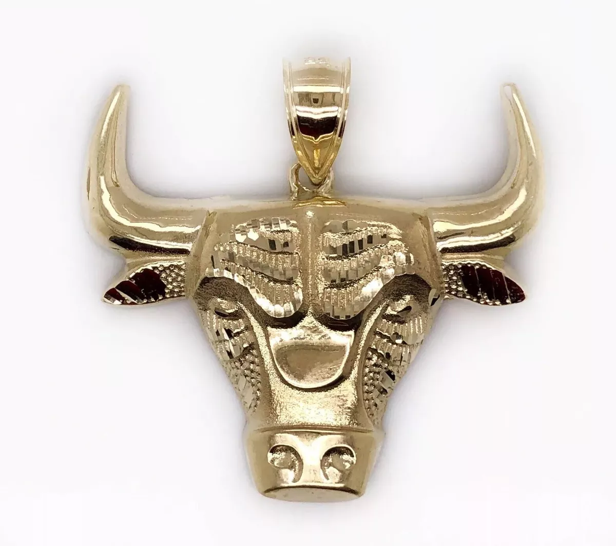 Solid 10K Yellow Gold Bull Cow Head Taurus Bull Zodiac Mens