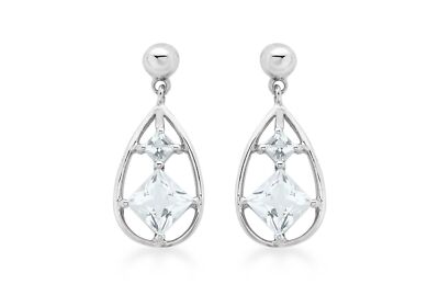 Aigue-Marine Boucles D'Oreilles Goutte 9ct or Blanc