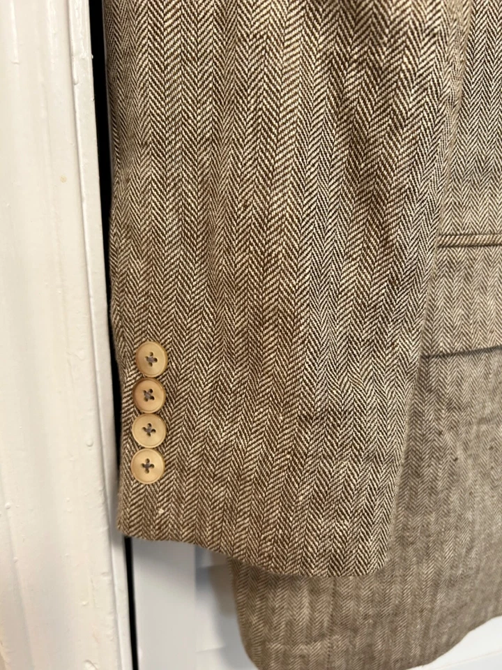 Ralph Lauren EUC beige linen herringbone tweed double vent blazer jacket 44L - Image 2 of 4
