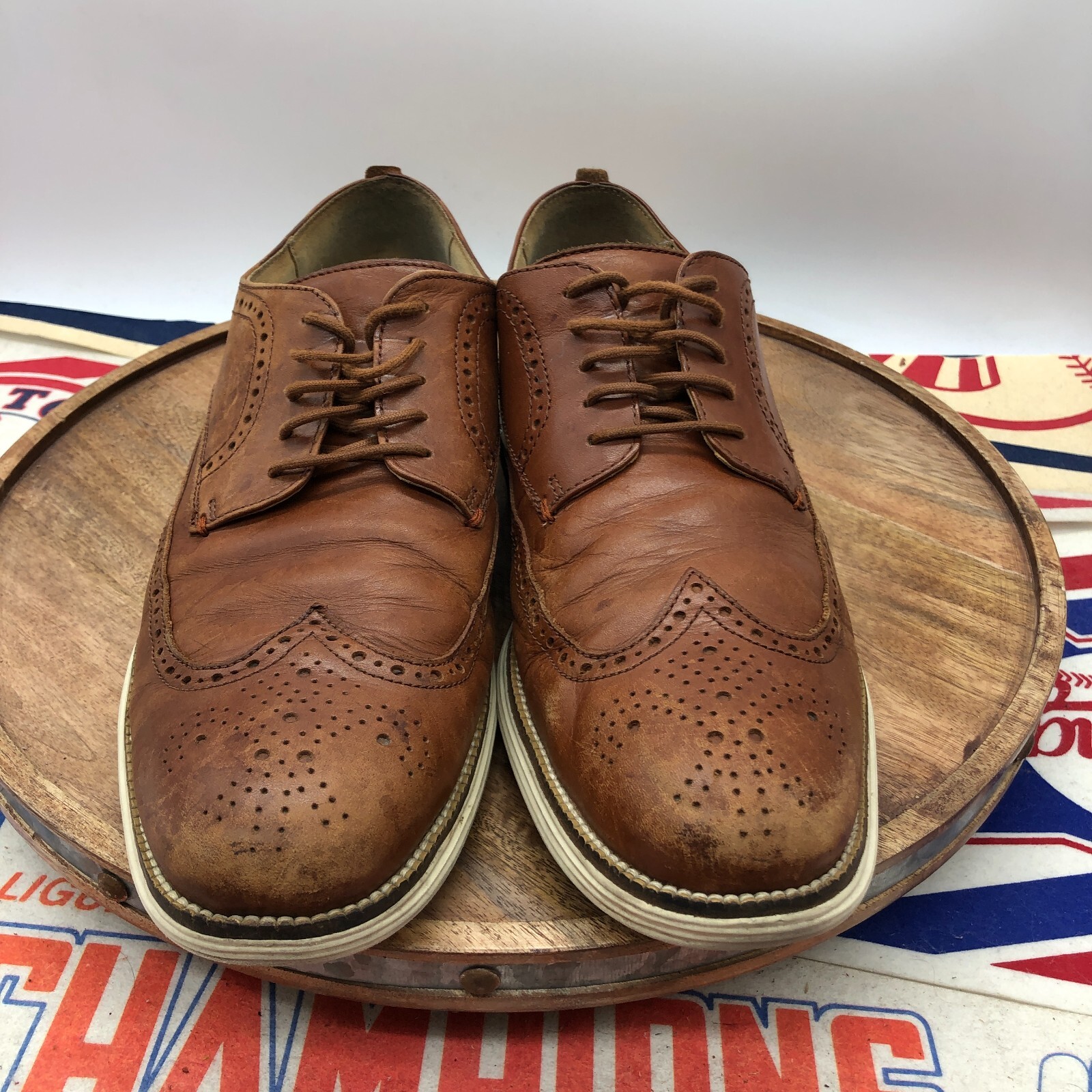 SAOLA Scarpe da uomo originali Cole Haan Grand OS Wingtip C21133 marroni in pelle taglia 12 M