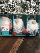 Gnome Christmas Ornaments Plaid Plush Tree Large Heavy 7  Quality Ornaments 3 Pc