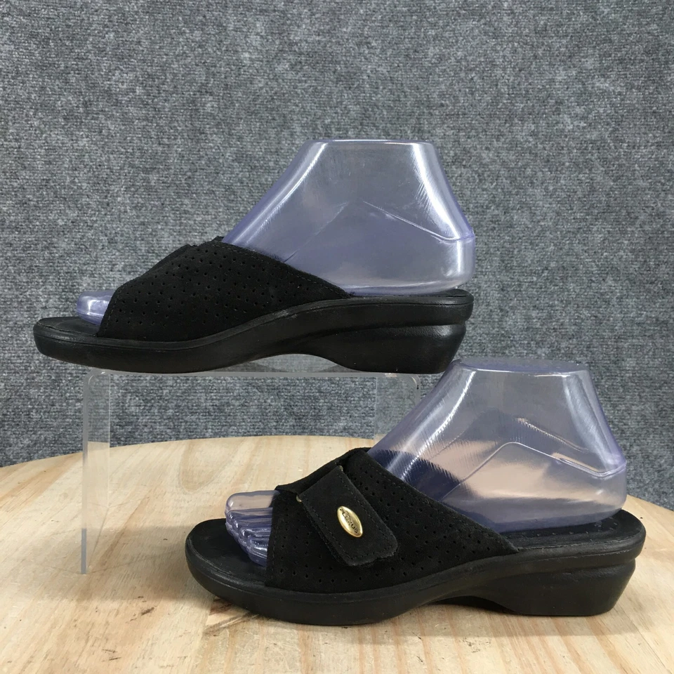 Flexus By Spring Step Sandals Womens 37 Casual Slip On Slide Black Leather Italy - Image 2 of 4