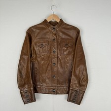 Vintage Gap Brown Leather Cafe Racer Biker Jacket Womens Double Pocket Y2k Small