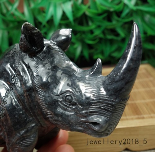 Certified Black Burma 100% Natural A jadeite jade Display~Rhinoceros 犀牛 摆件 - Picture 14 of 21