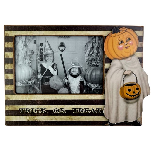 Halloween Photo Picture Frame Trick or Treat Stripe Pumpkin Ghost Costume 4"x6" - Picture 11 of 12