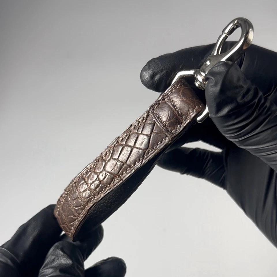 marrón genuino cocodrilo americano hombre cuero de lujo llavero Foto 2 de 3