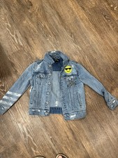 Art Class Girls Denim Jacket Small Distressed Patch Studded Jean Jacket