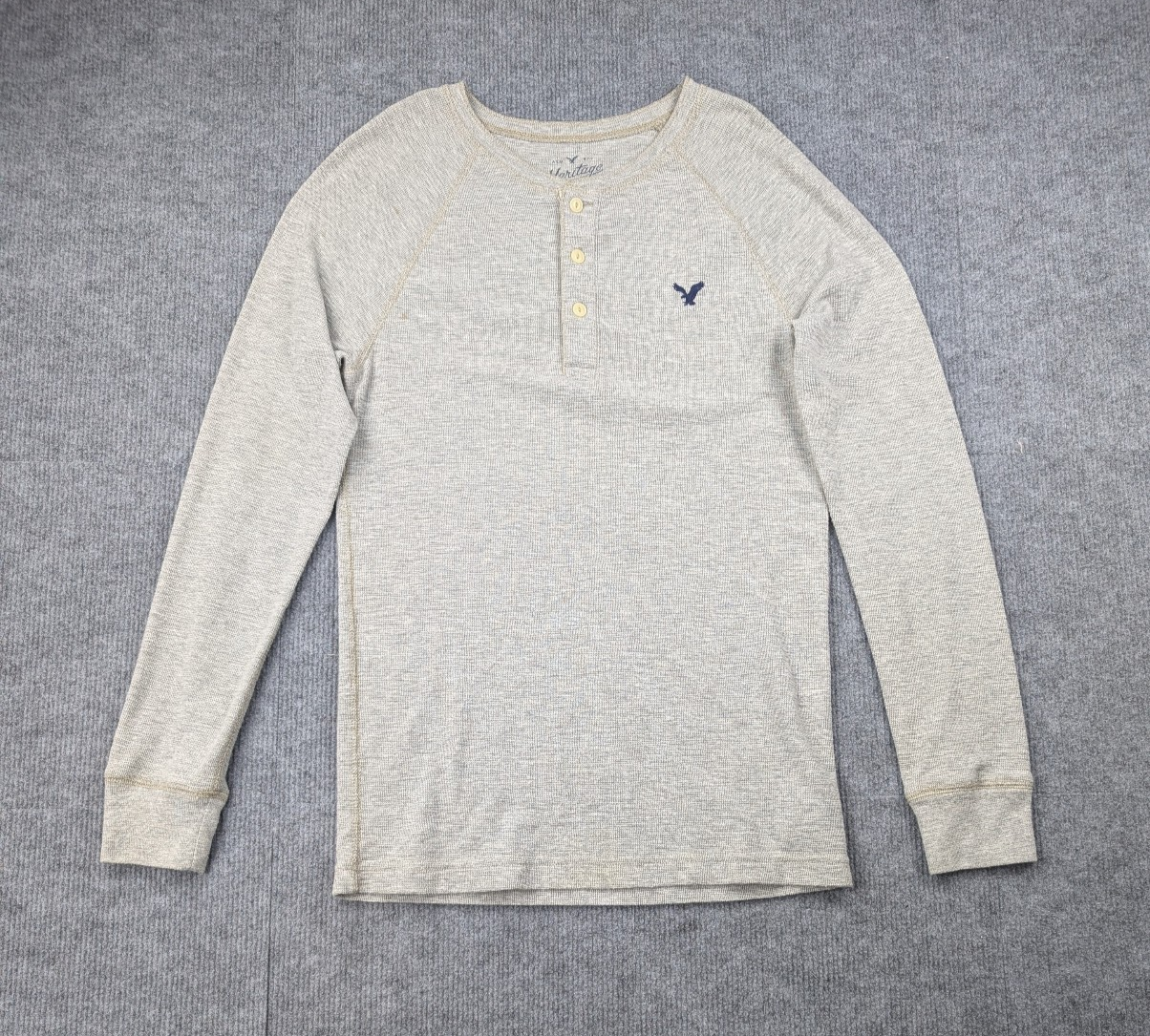 American Eagle Heritage Thermal Henley Shirt Mens Small Waffle Knit Y2K Vintage