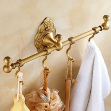 Vintage Towel Storage Shelf Brass Towel Bar Holder Wall-Mounted Rack W/ 4 Hooks