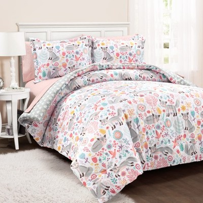 Pixie Fox Reversible Comforter Set, 5 Piece Set, Twin XL, Pink & Gray - Fun B...