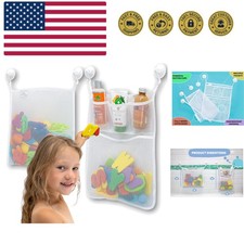 2 x Mesh Bath Toy Organizer 8 Ultra Strong Hooks The Perfect Bathtub Toy ...