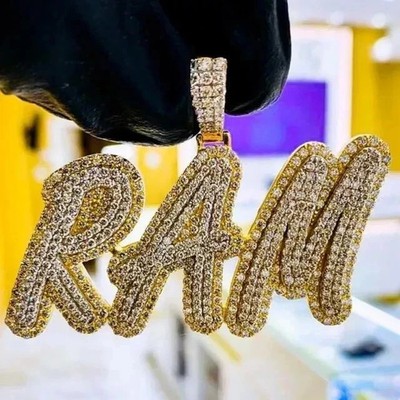 Custom Three Letter Pendant 14K Two Tone Gold Plated 2.7Ct Round Cut Moissanite