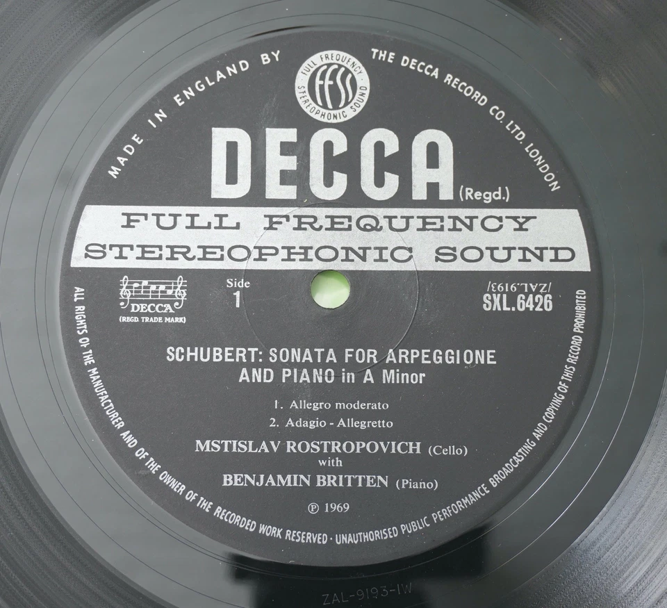 Rostropovich Britten Schubert Arpeggione Sonata Decca SXL 6426 WB NM - Image 3 of 3