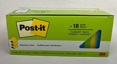 3M Post-it 18 Pads 100 Sheets Each Cabinet Pack Dispenser Multicolor Sticky Note