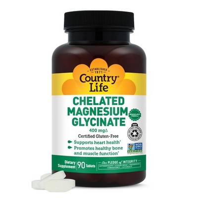 Country Life Chelated Magnesium Glycinate 400mg   High 90 Count (Pack of 1)