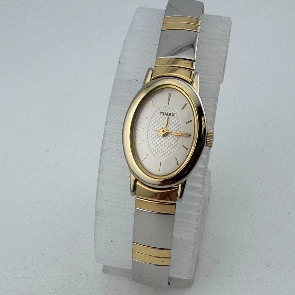 Vintage Timex Quartz Watch T21864 Women Dual Tone Oval Stretch Band New Battery - Image 2 of 4
