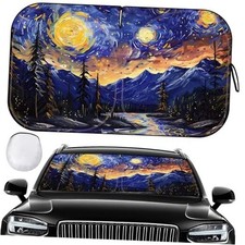 Foldable Windshield Sun Shade for Car   240T Mountain Scenery  Starry Sky