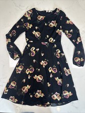 Forever 21 Vintage Black Floral Long Sleeve Keyhole Dress Size Small Good/Great