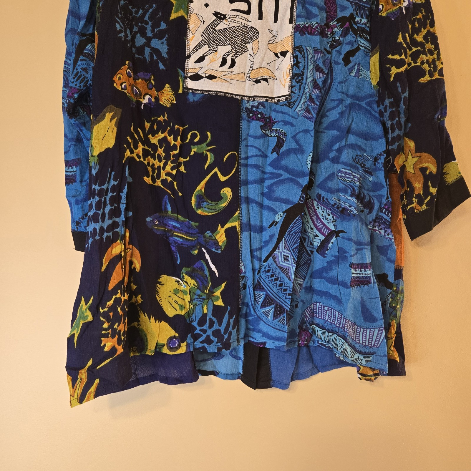 La Cera Blouse Size Medium Patchwork Button Front… - image 12