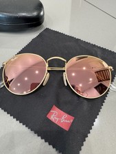 Round Lens Pink Mirror Sunglasses By Ray-Ban RB3447 112/Z2 145mm Gold Frame