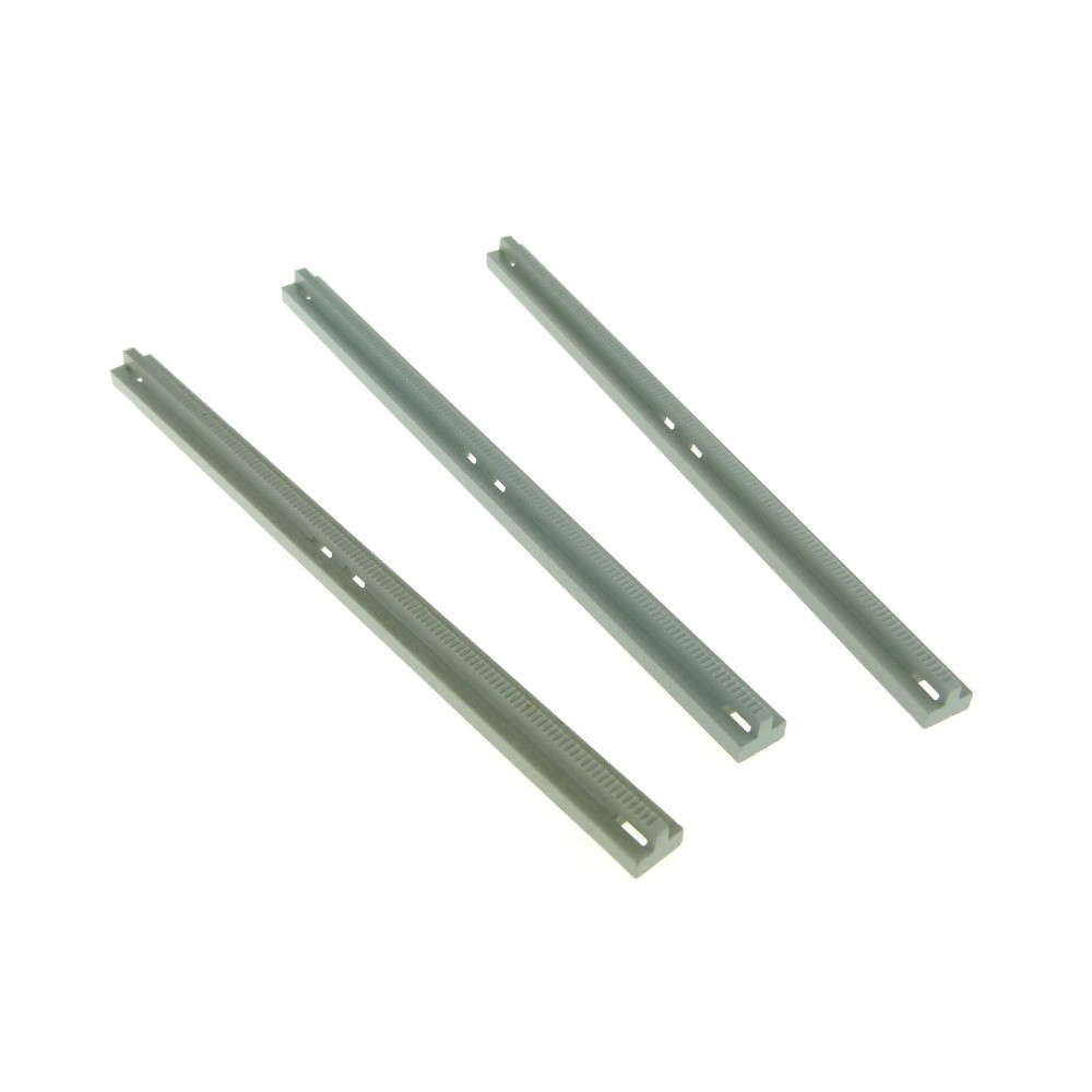 3X Lego Train Track 16L Straight Light Gray Slotted Rail 3228B