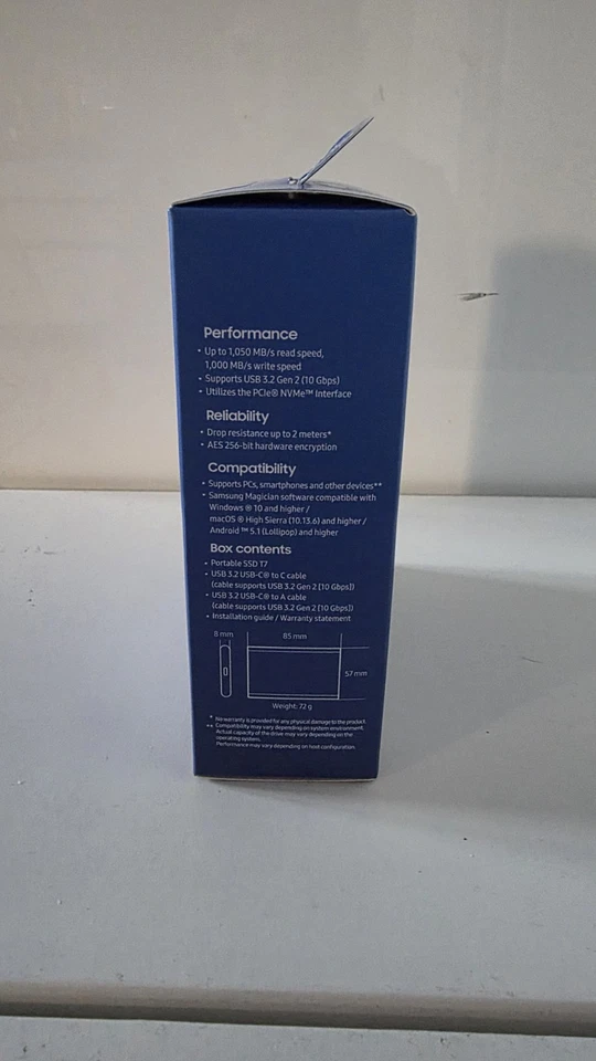 Samsung T7 2TB USB 3.2 SSD Esterno Portatile - Blu Indigo (MU-PC2T0H/WW) Nuovo - Immagine 4 di 4