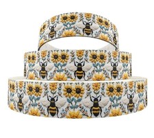 1 inch 1 yard Bee Bumble 3D flower Printed Grosgrain craft Ribbon 1249419
