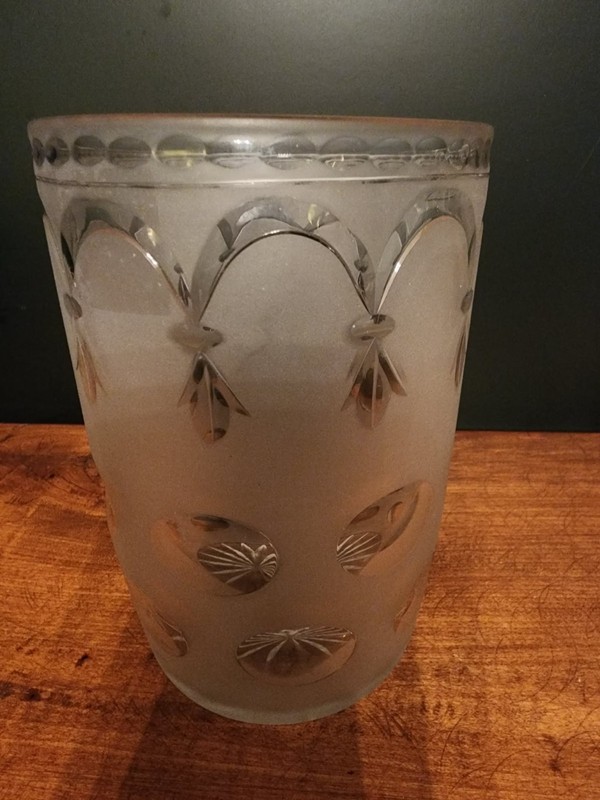 912.  EAPG Frosted Celery Holder/Vase With Tassel/Fleur De Lis/Coin Pattern