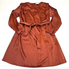 MNG Mango Women's Midi Sz 6 Dress M Brown Viscose Padded Long Sleeve crew neck