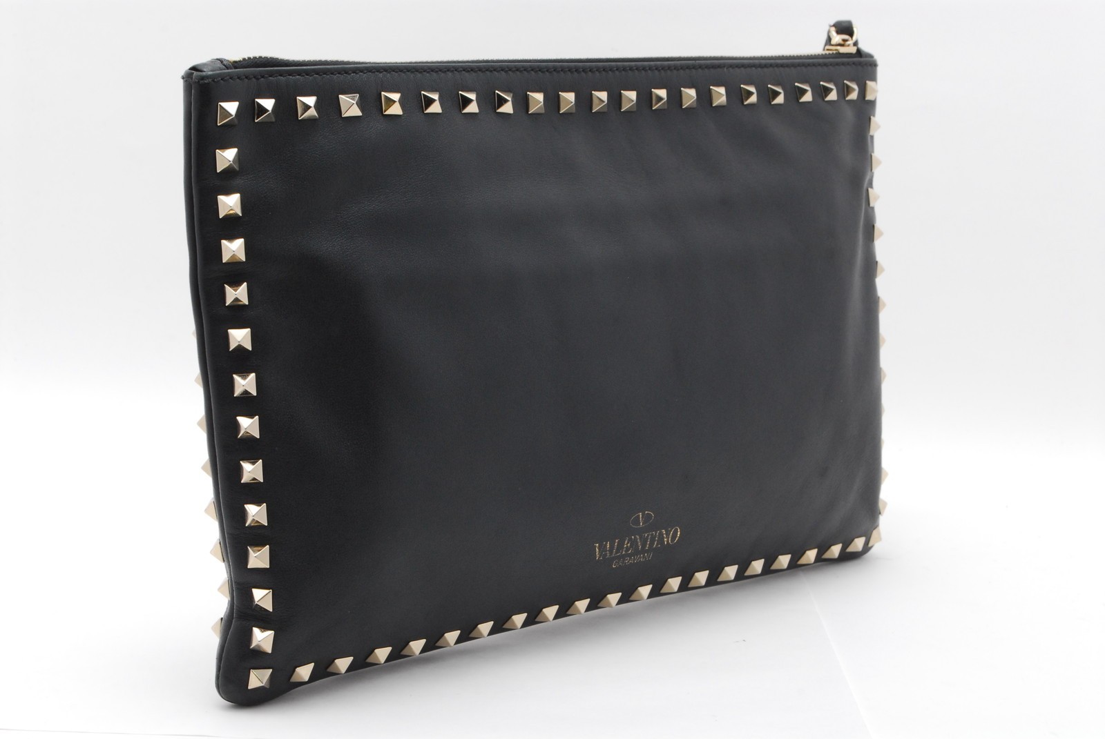 VALENTINO GARAVANI Clutch Bag Rock Stud Leather Purse Black thumbnail 3