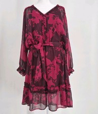 NWT Simply Vera Vera Wang Ruffle Dress Magenta Long Sleeve Mini Chiffon Sz XL