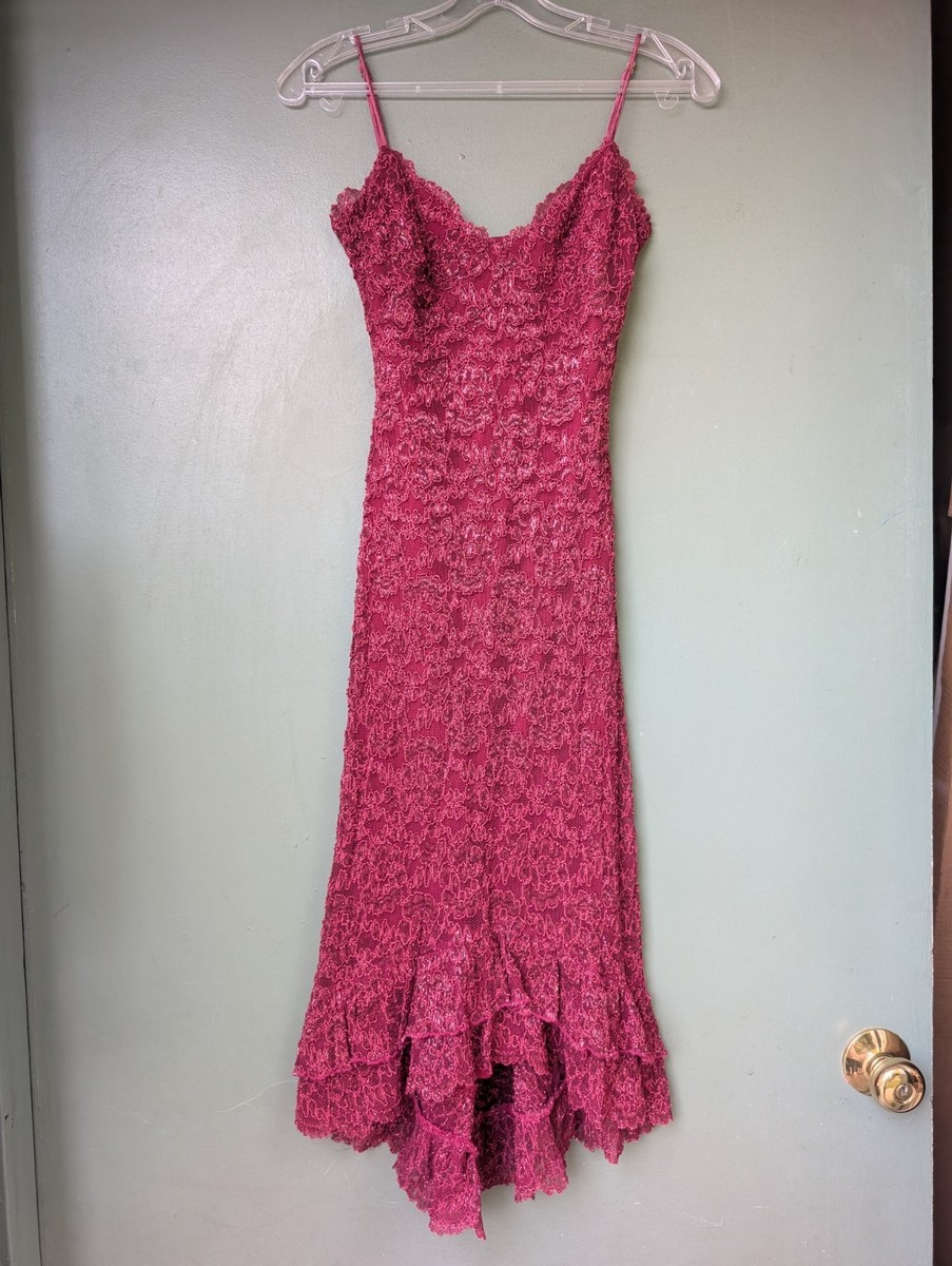 Betsey Johnson vintage midi burgundy metallic lace spaghetti strap slip  dress | eBay