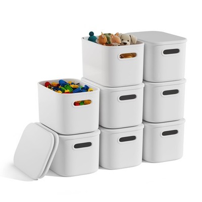 8 Pack White Storage Bins With Lids For Shelves White Storage Containers With Li